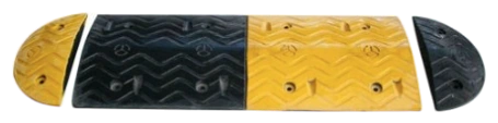 Yellow and black rubber speed bump sections